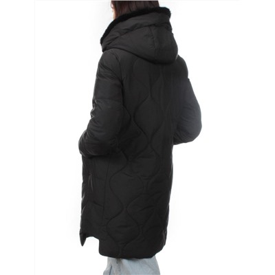 310 BLACK/BLACK Пальто зимнее стеганое женское (200 гр. холлофайбер, натуральная норка)
