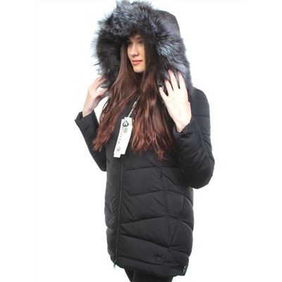M16-98 BLACK Пальто зимнее женское (холлофайбер, натуральный мех чернобурки)
