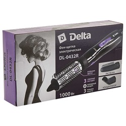 Фен-щетка электрический 1000 Вт, 3 насадки DELTA DL-0432R черный с фиолетовым