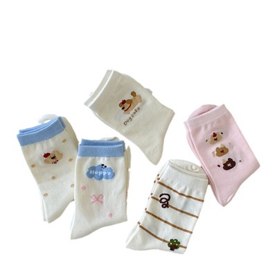 Tide, autumn Japanese cute cartoon knee socks with bow, mid-length