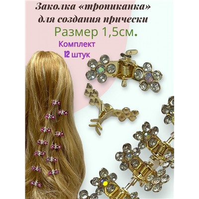 Мини крабики для волос "Тропиканка" 12 шт БН7 Цвет 13