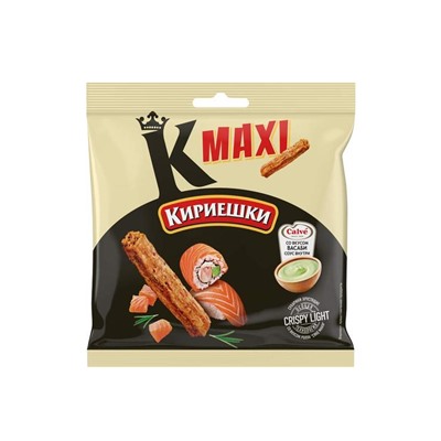 «Кириешки Maxi», сухарики со вкусом  роллов «Сяке маки» и с соусом со вкусом васаби «Calve», 75 г