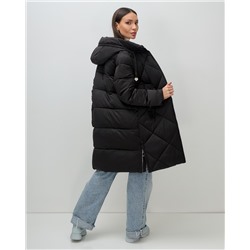 Пальто зимнее утепленное с капюшоном женское черного цвета 7637Ch