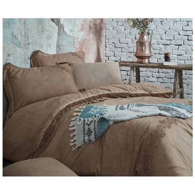 2 сп. Евро Комплект Постельного Белья Cotton Saten Oba Bej Çift - EcoCotton
