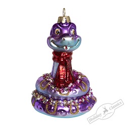 Змея в шарфике фиолетовая (стекло) 7,5х7х11,5 см