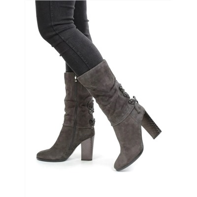 02-YF189-201M DK.GREY Полусапоги зимние женские (натуральная замша, натуральный мех (еврозима))