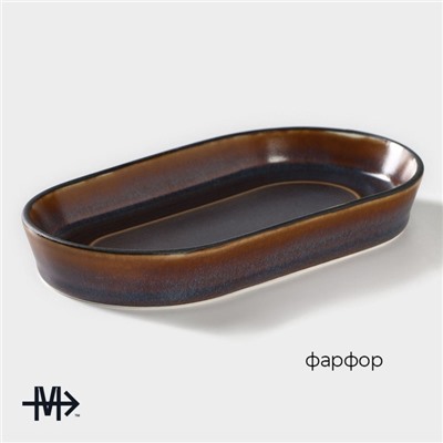 Блюдо Magistro Garland, 18×9.8×2.5 см, овальное, фарфор, синее, коричневое