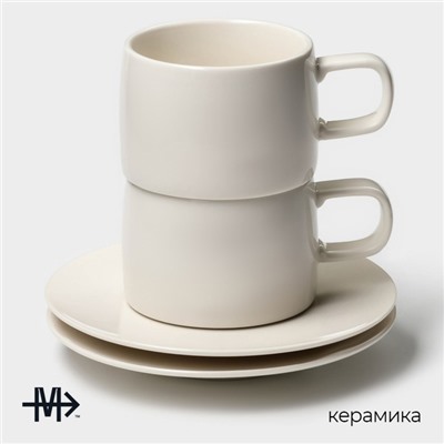 Набор кофейный Magistro Whitewarm, 4 предмета: чашка 250 мл, блюдце d=15.5 см, фарфор