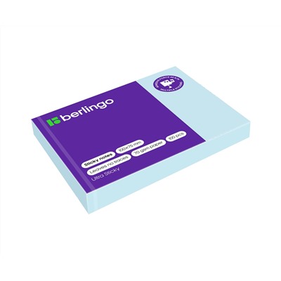 Самоклеящийся блок Berlingo "Ultra Sticky", 100*75мм, 100л., пастель, голубой