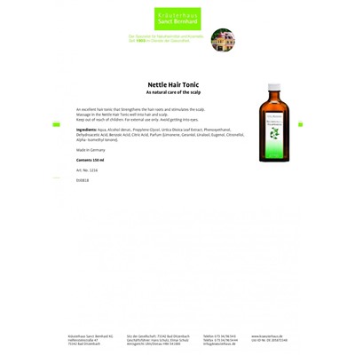 Krauterhaus Sanct Bernhardt Nettle Hair Tonic, 150 мл