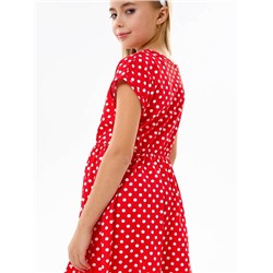 Детское платье "Ласточка" / Белый горошек на красном