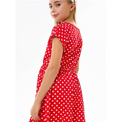 Детское платье "Ласточка" / Белый горошек на красном
