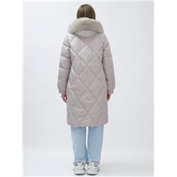 Пальто женское зимние с мехом песец люкс класса бежевого цвета 1316B