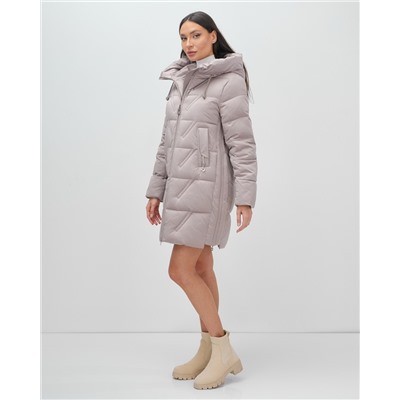 Куртка зимняя женская классическая с капюшоном светло-коричневого цвета 7671SK