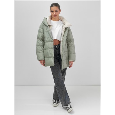 Куртка женская зимняя с капюшоном большого размера зеленого цвета 1170Z