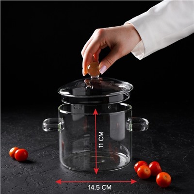 Кастрюля Magistro «Лия», 1.2 л, 20×14 см, жаропрочное стекло, прозрачная