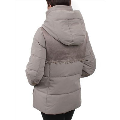 23-696 GRAY/BEIGE Куртка зимняя женская (холлоффайбер 150 гр., искусственная дубленка)