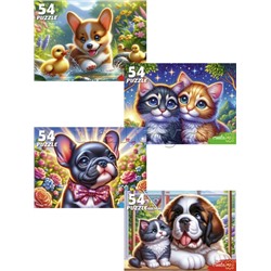 Пазлы 54 "Котята с щенками"