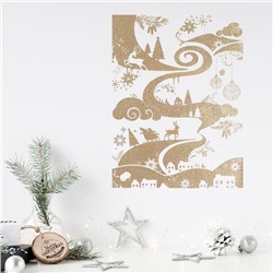 Наклейки новогодние, интерьерные с блестками «Пейзаж», 29.5×42 см