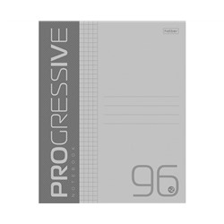 Тетрадь 96л А5ф клетка 65г/кв.м Пластиковая обложка на скобе PROGRESSIVE   Серая