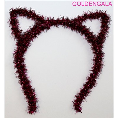 Ободок с ушками из мишуры новогодний ОБ25 Цвет ярко-розовый