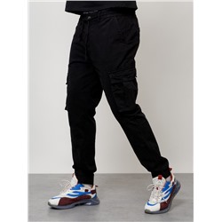 Джинсы карго мужские с накладными карманами черного цвета 2413Ch