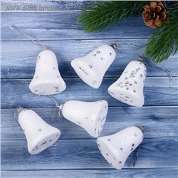 Ёлочные игрушки 6 шт. «Зимнее волшебство. Колокольчики со звёздочками» пластик, 4.5?5.3 см, белый