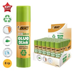 Клей-карандаш, 8 грамм, BIC Ecolutions, твердый, с яблочным запахом, прозрачный, водно-спиртовая основа