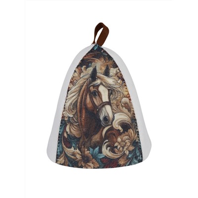 Шапка банная с принтом "Конь "Вольный ветер", войлок белый синтетический