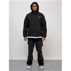 Куртка спортивная мужская весенняя с капюшоном черного цвета 88027Ch