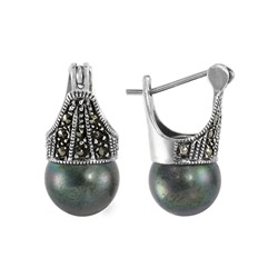 Серьги 'Сумочка' с жемчугом и марказитами Т0С.503ЖЧN