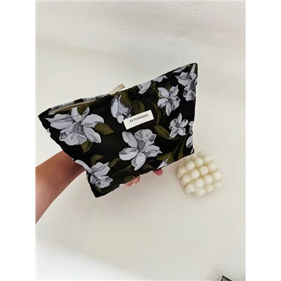 Retro capacious cosmetic bag, handheld organizer bag to go out, liner, flowered