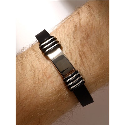 Браслет унисекс «Стиль» прямоугольник с тройными вставками, цвет чёрный с серебром, 23 см