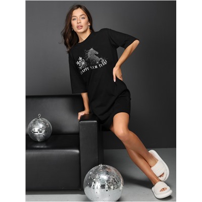 Платье домашнее "Снежинка" черный