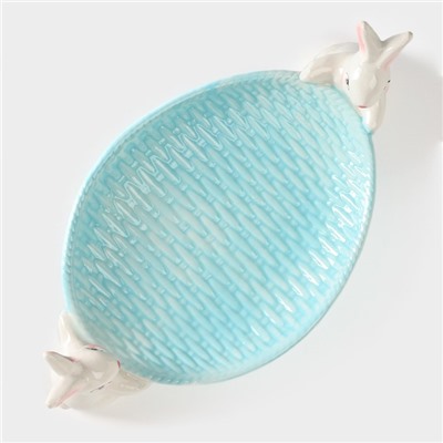 Блюдо сервировочное Доляна «Зайка», 30×16.5×10 см, доломит, голубой