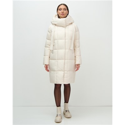 Пальто зимнее утепленное с капюшоном женское бежевого цвета 7700B