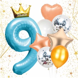 Набор шаров 8 шт "9 - Prince", голубой (цирфа + 7 шаров)