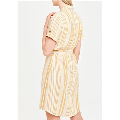 Short Sleeve Stripe Linen Shirt Dress