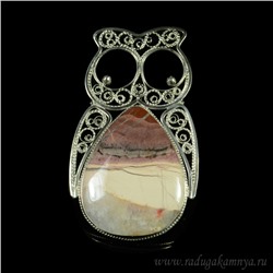 Брошь из яшмы " Сова " 88*50мм.