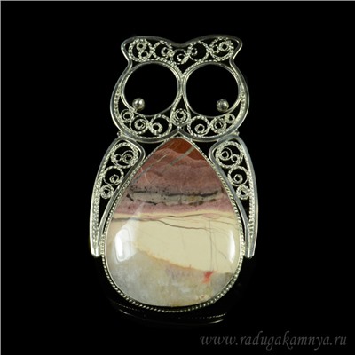 Брошь из яшмы " Сова " 88*50мм.