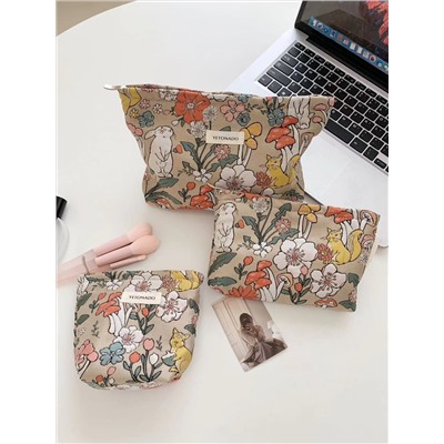 Cartoon capacious handheld cosmetic bag, storage bag for traveling, small clutch bag, pencil case
