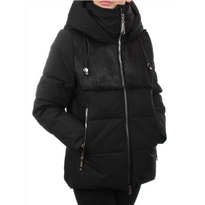 23-696 BLACK Куртка зимняя женская (холлоффайбер 150 гр., искусственная дубленка)