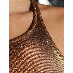 Топ с закрытым декольте из хлопка с эластаном в рубчик с матовым покрытием металлик