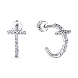 Серьги с фианитом родированные серебро 925*