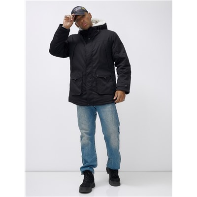 Парка мужская зимняя удлиненная с мехом черного цвета 8753Ch