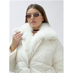 Куртка женская зимняя с мехом енот премиум класса светло-бежевого цвета 3171SB