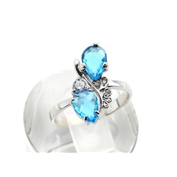 Кольцо С925 с родиевым покрытием и голубым топазом 8*16мм размер 16, 2,2г