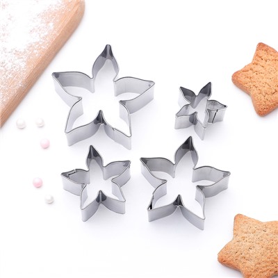 Формы для печенья «Лепестки розы», набор 4 шт., металл, серебристые