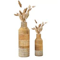 Набор деревянных ваз для цветов (2 шт), Boho Engraved Design Wooden Flower Vase Set of 2, произв. Behoma