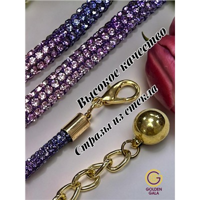 Пояс женский со стразами и цепочкой модель 28 розово-фиолетовый